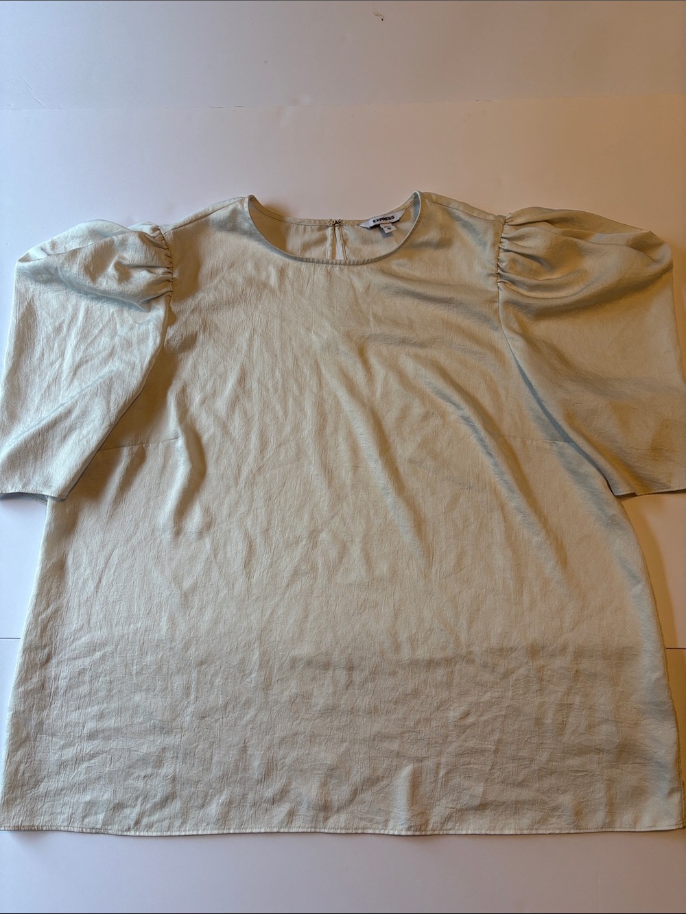 Express Puff-Sleeve Crewneck Blouse in Light Cream